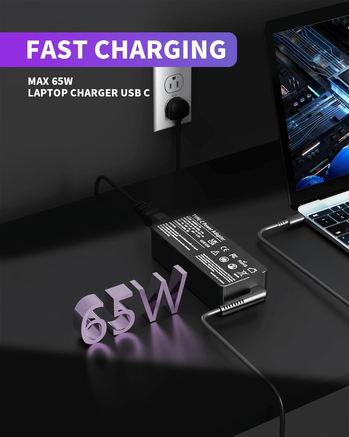 GDTOWD 65W USB-C Laptop Charger Compatible with Lenovo ThinkPad X1 Carbon