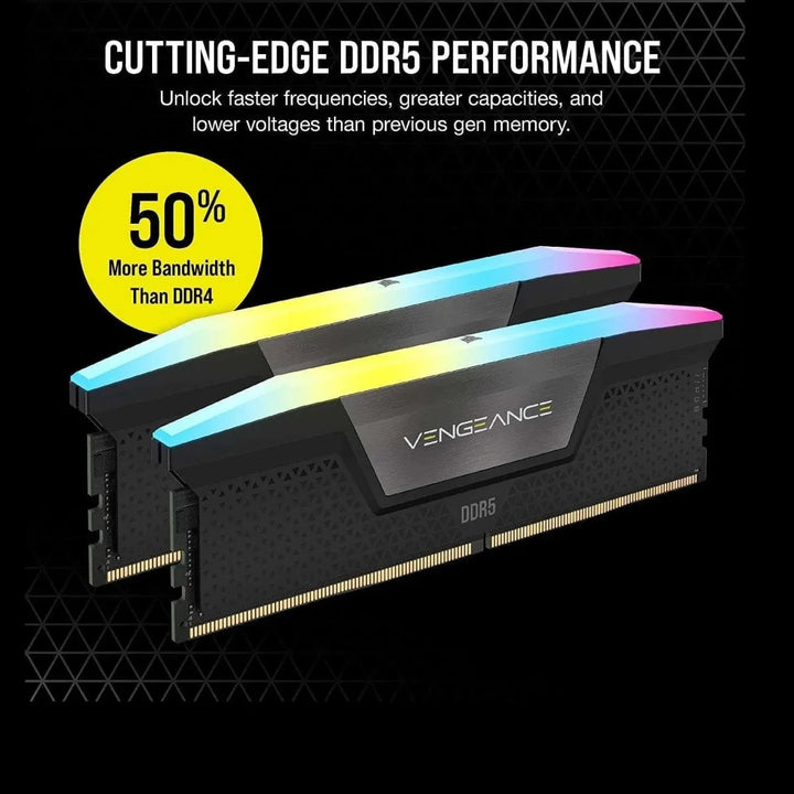 Mémoire RAM CORSAIR Vengeance RGB DDR5 32 Go (2 × 16 Go) 6000 MHz CL36 – Noir — DDR5