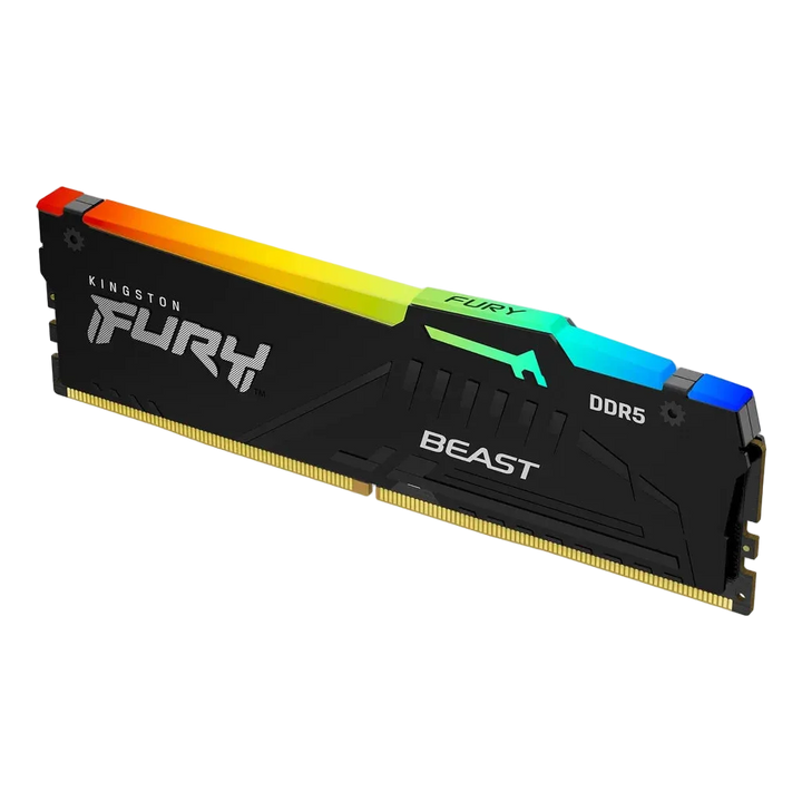 Vue en angle officielle de la mémoire Kingston FURY Beast RGB DDR5 32 Go (2 x 16 Go) 6000 MT/s CL36 noire