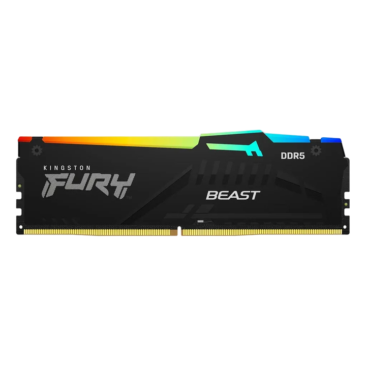 Vue avant officielle de la mémoire Kingston FURY Beast RGB DDR5 32 Go (2 x 16 Go) 6000 MT/s CL36 noire