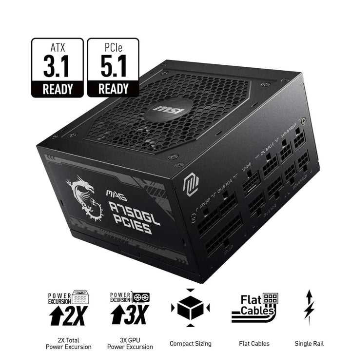 MSI MAG A750GL PCIE5 Alimentation entièrement modulaire 80 PLUS Gold 750 W - Noire — conception modulaire; PCIE5