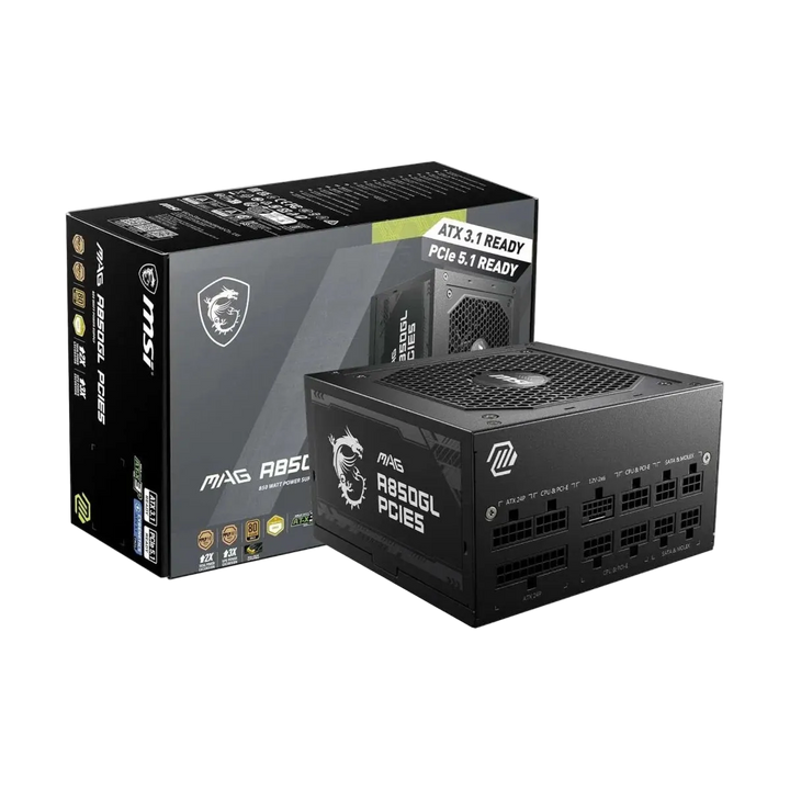 Alimentation Gaming MSI MAG A850GL 850 W 80 PLUS Gold ATX 3.1 PCIe 5.1 – Noir — PCIe 5.1
