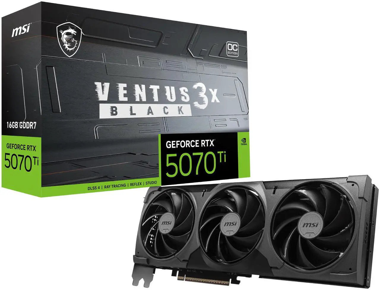 MSI Ventus GeForce RTX 5070 Ti 16GB GDDR7 PCIe 5.0 Graphics Card Black