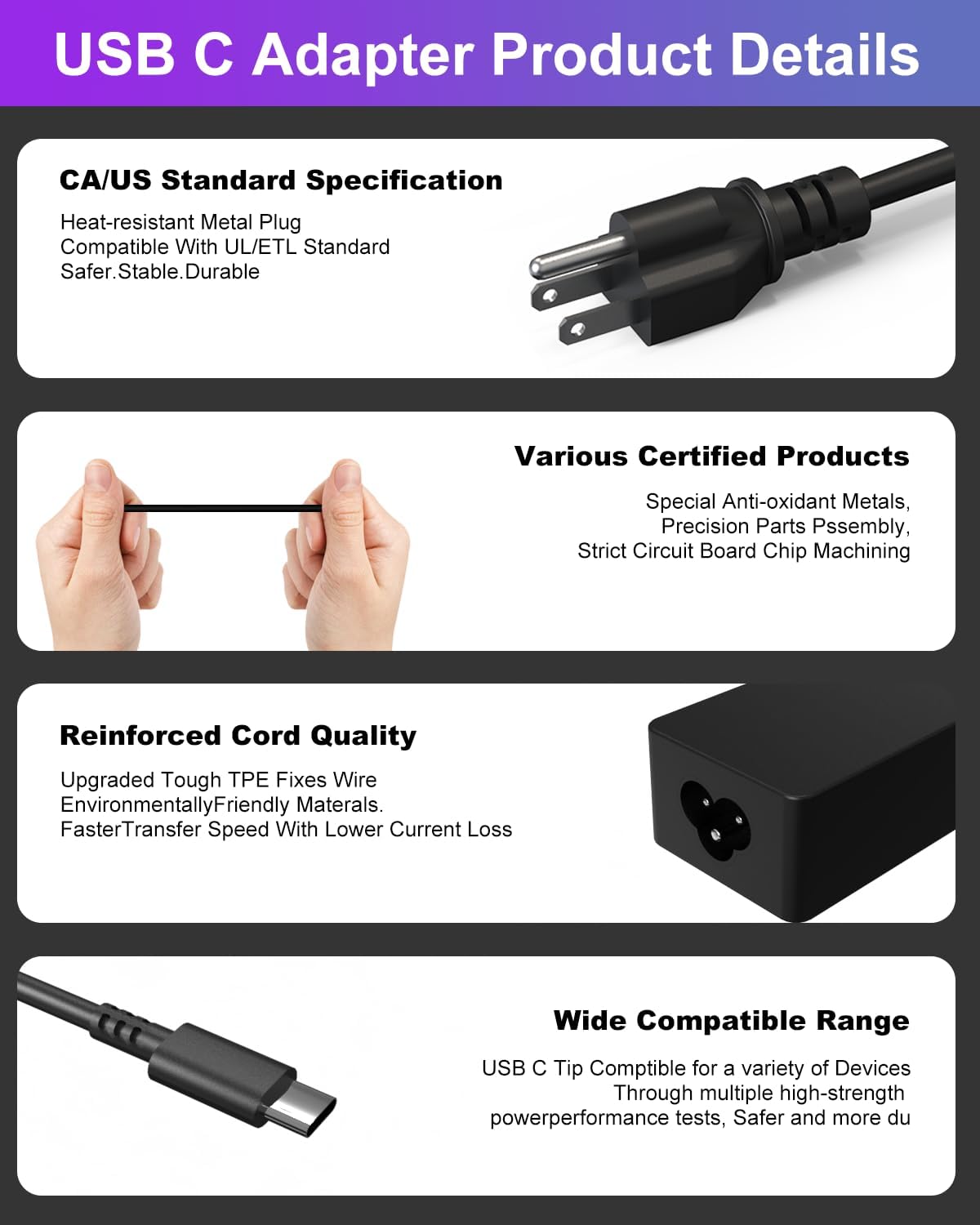 GDTOWD 65W USB-C Laptop Charger Compatible with Lenovo ThinkPad X1 Carbon