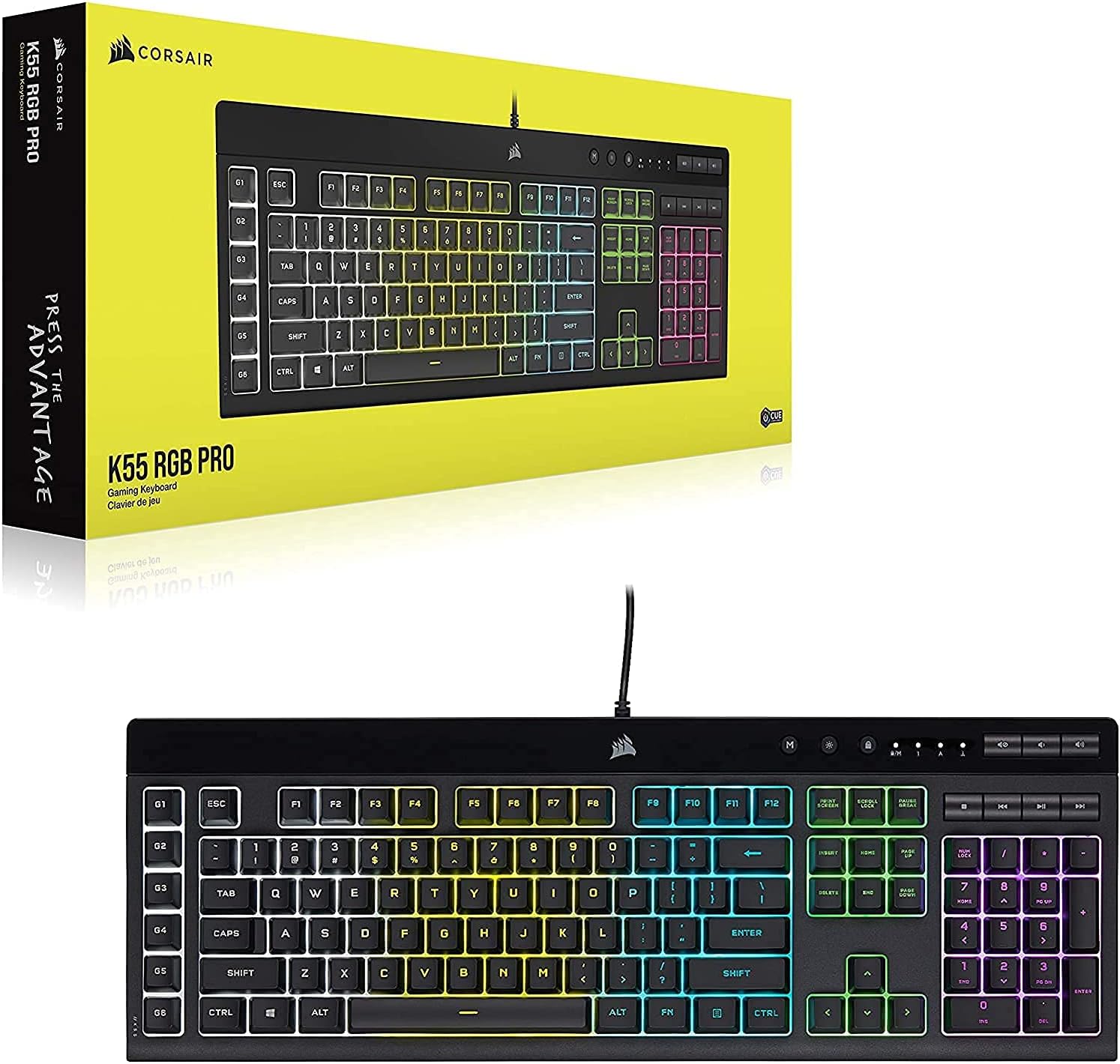 Corsair K55 RGB PRO Membrane Gaming Keyboard IP42 Spill-Resistant Black
