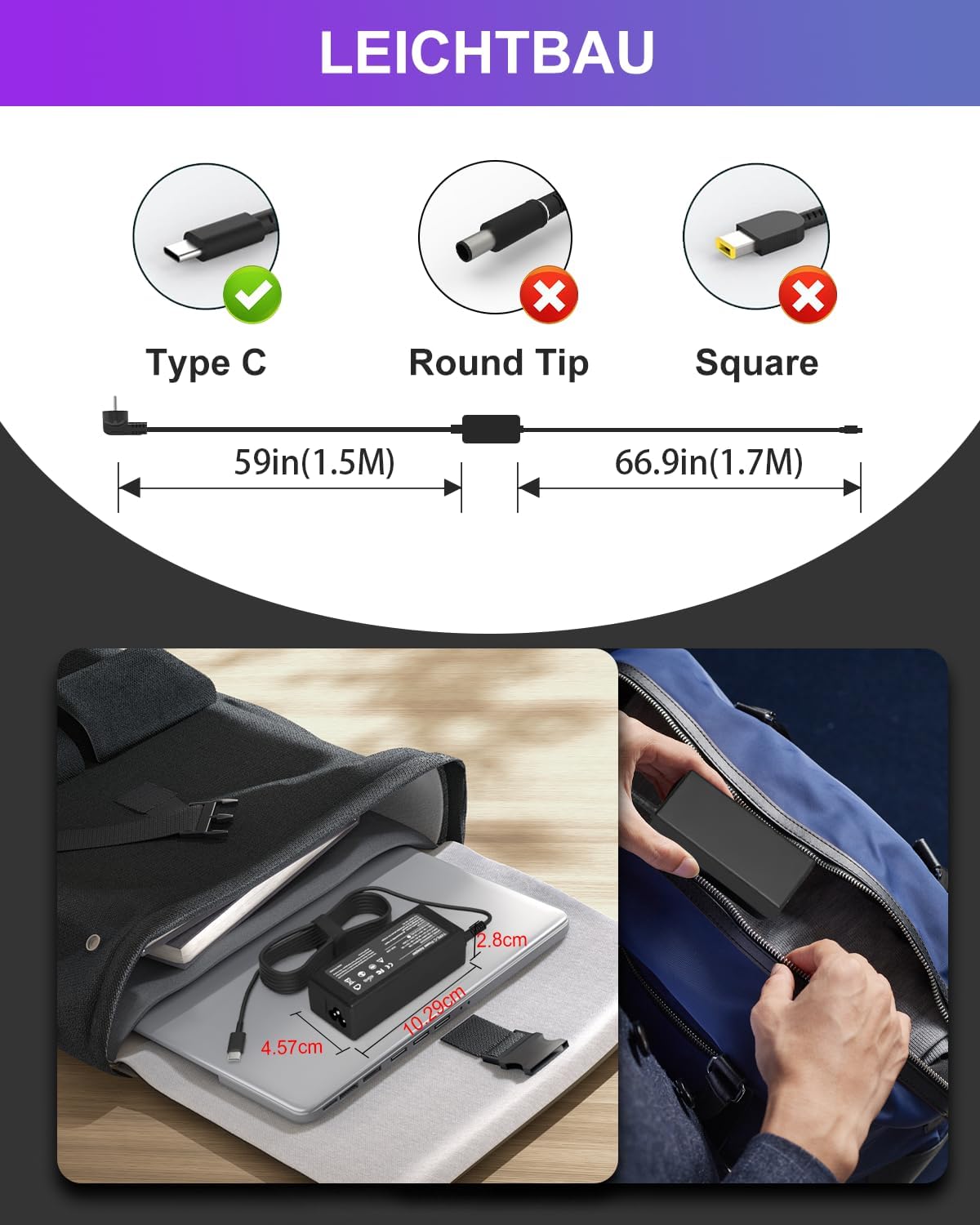 GDTOWD 65W USB-C Laptop Charger Compatible with Lenovo ThinkPad X1 Carbon