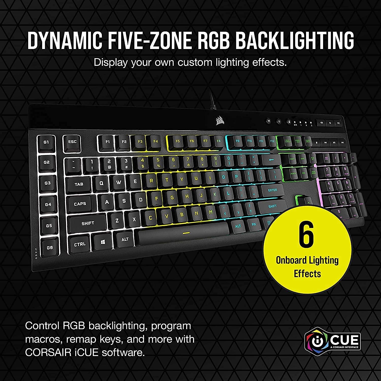 Corsair K55 RGB PRO Membrane Gaming Keyboard IP42 Spill-Resistant Black