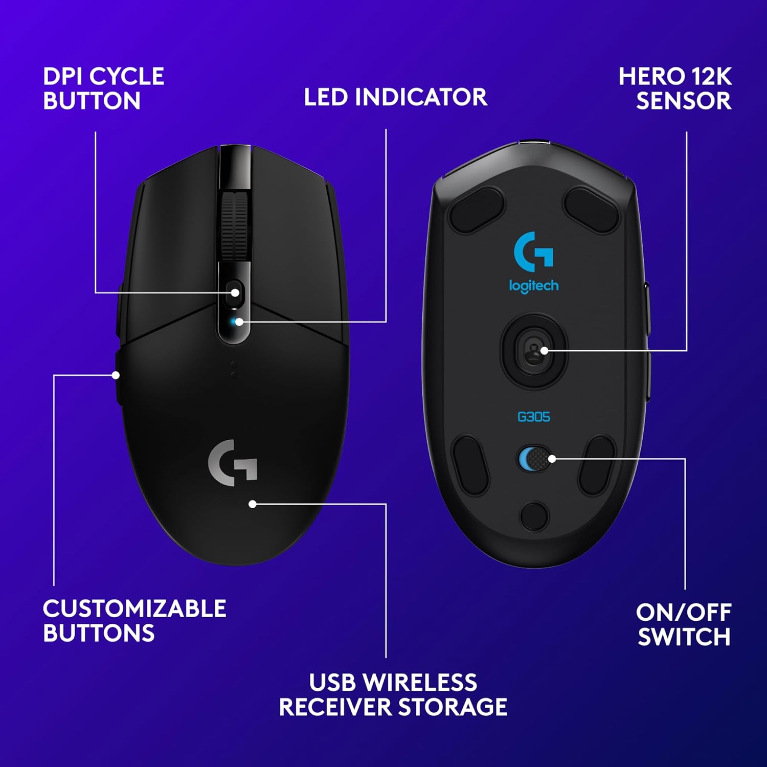 Logitech G G305 LIGHTSPEED Wireless Gaming Mouse HERO Sensor 12000 DPI