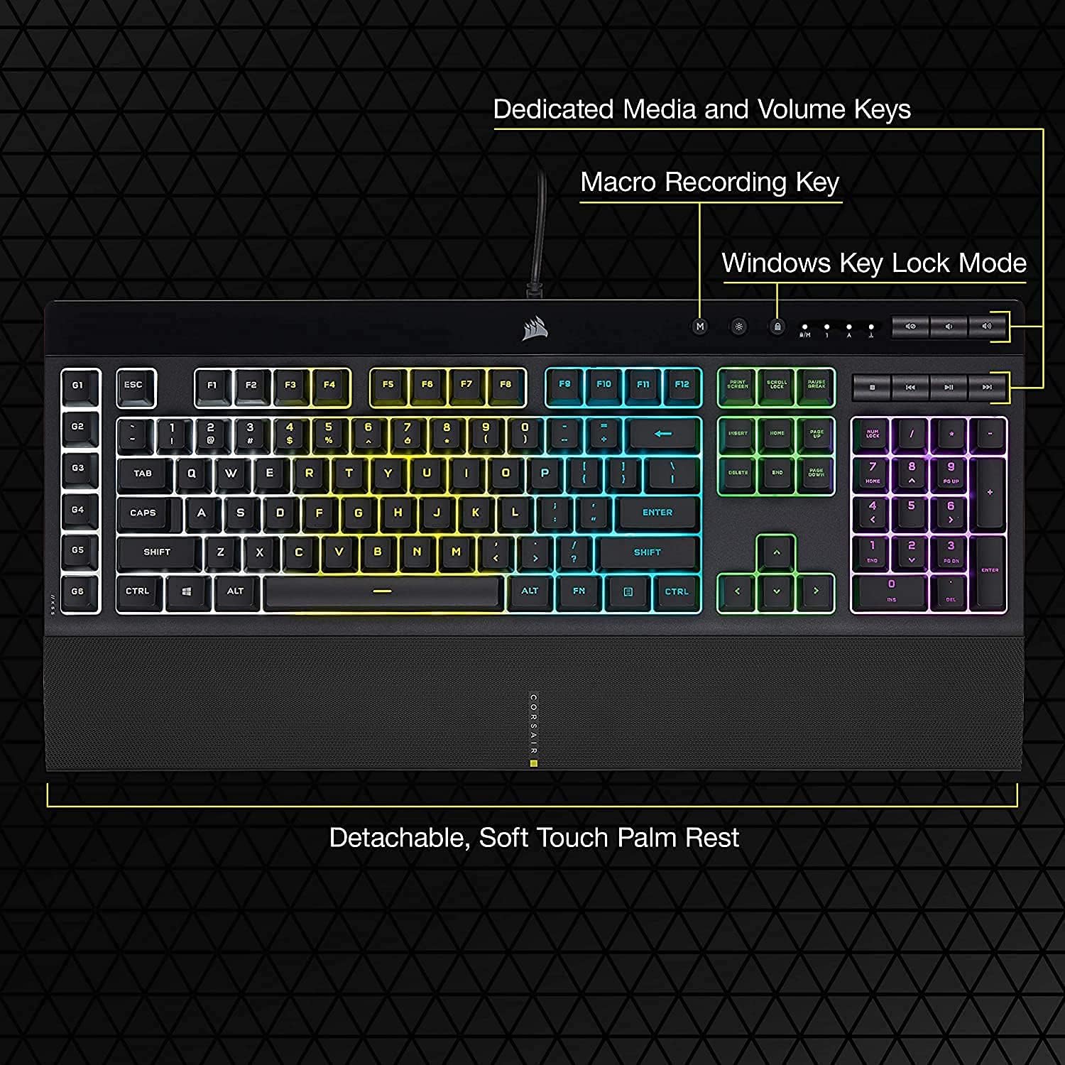 Corsair K55 RGB PRO Membrane Gaming Keyboard IP42 Spill-Resistant Black