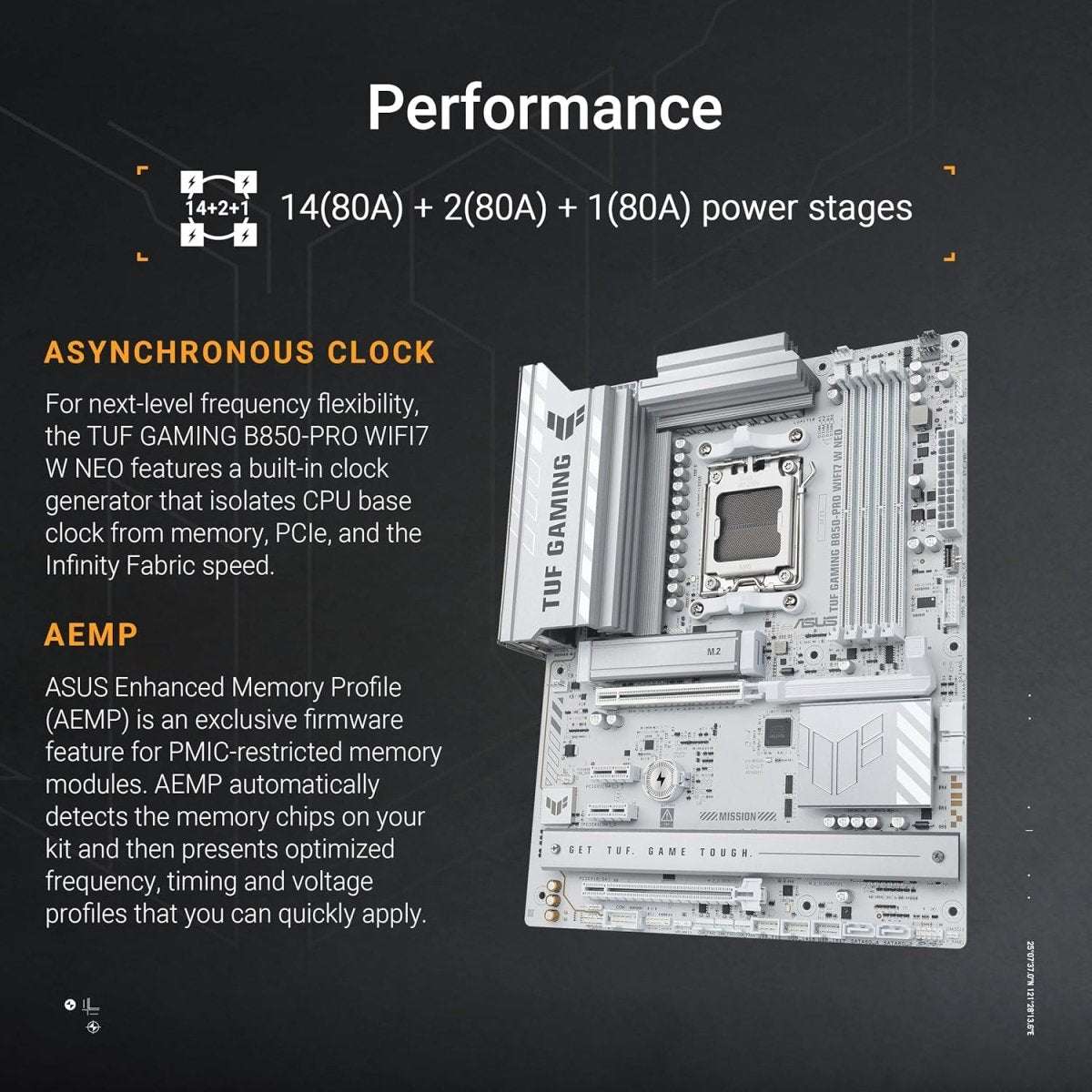 Motherboard performance graphic with power stages plus AEMP and asynchronous clock