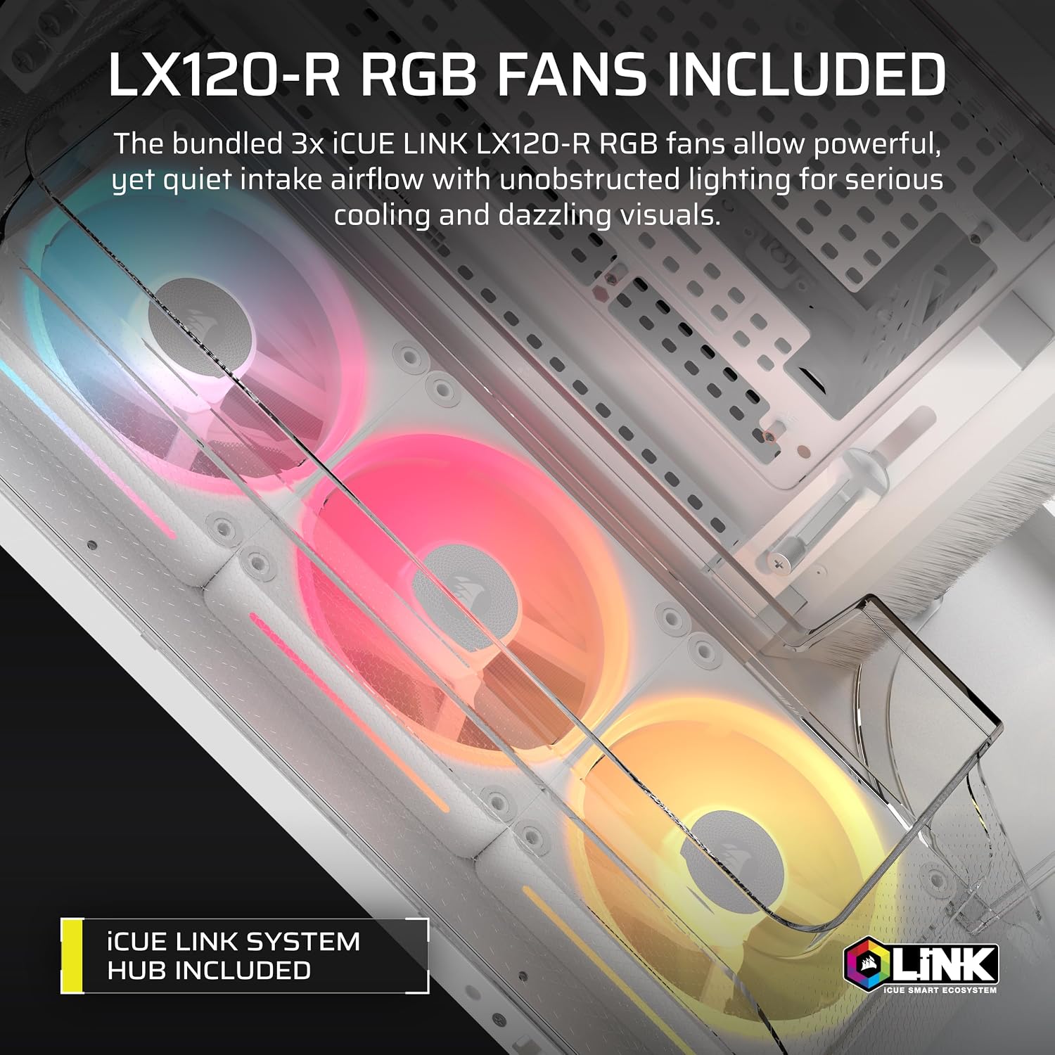 Corsair AIR 5400 LX-R RGB iCUE Link Mid-Tower PC Case White - OPCbleu