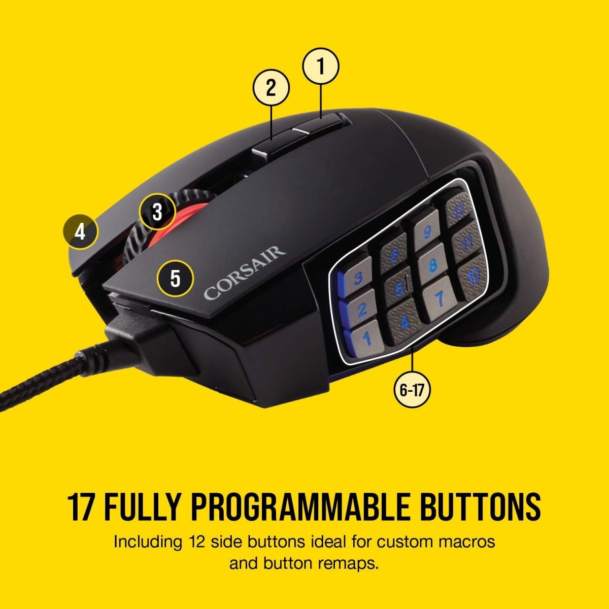 Corsair Scimitar RGB Elite Gaming Mouse 18,000 DPI 17 Buttons Black - OPCbleu