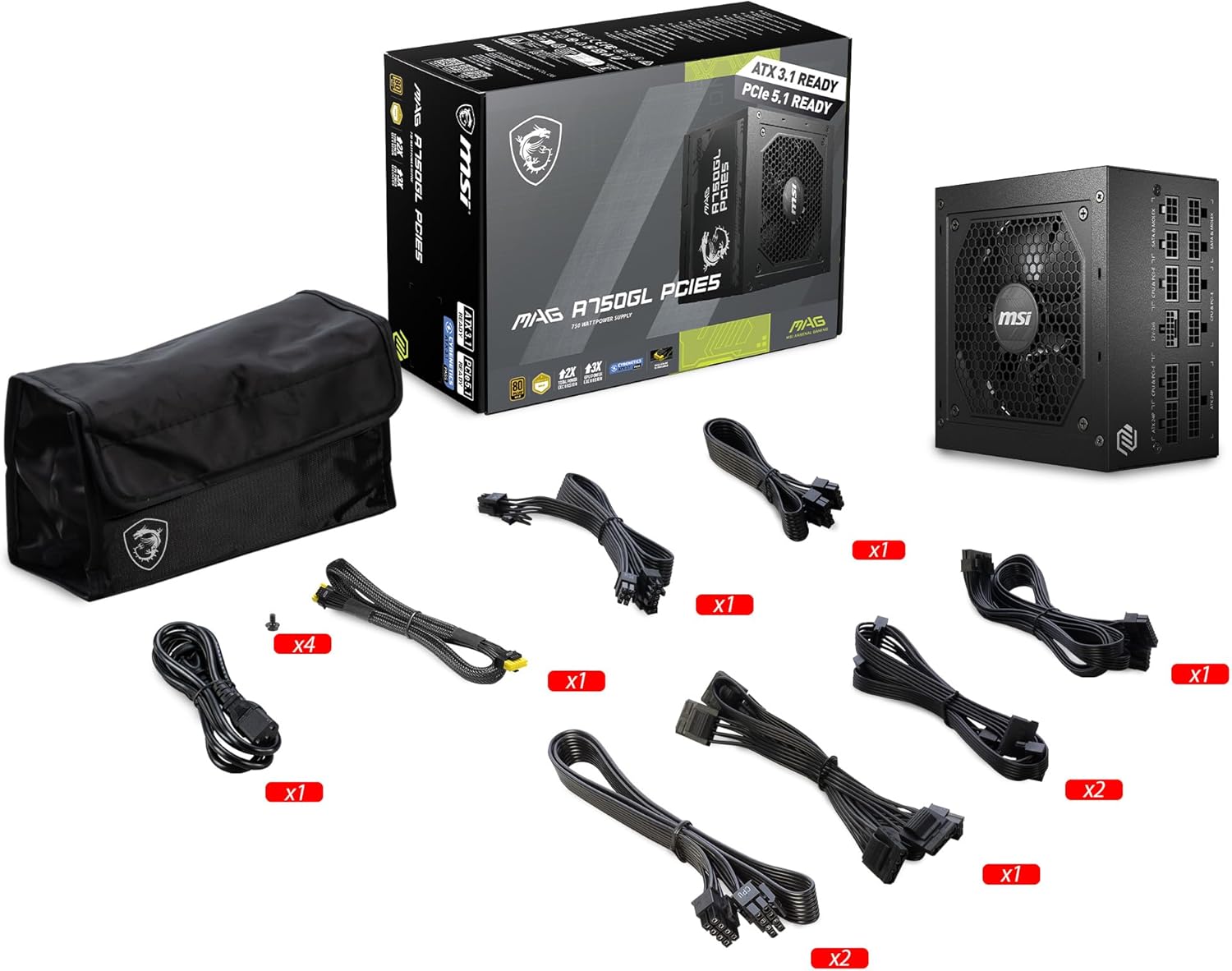 MSI MAG A750GL PCIE5 Fully Modular 80+ Gold Power Supply 750W - OPCbleu