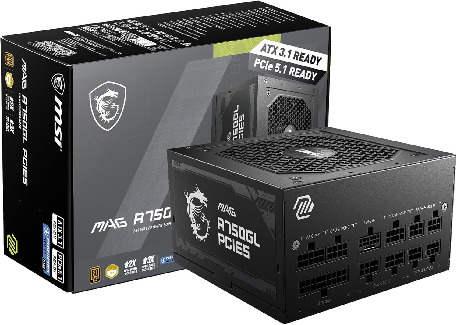 MSI MAG A750GL PCIE5 Fully Modular 80+ Gold Power Supply 750W - OPCbleu