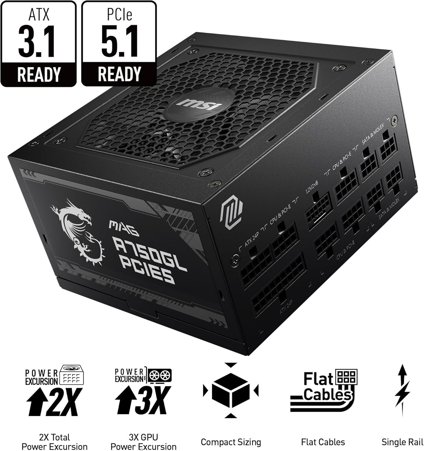 MSI MAG A750GL PCIE5 Fully Modular 80+ Gold Power Supply 750W - OPCbleu