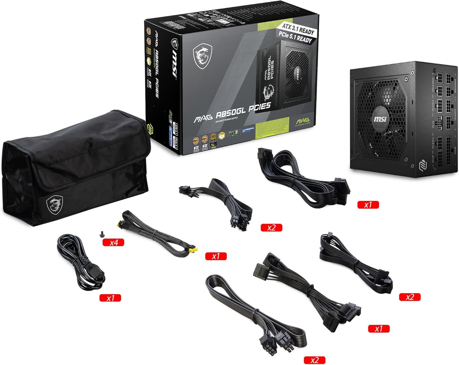 MSI MAG A850GL Gaming Power Supply 850W 80+ Gold ATX 3.1 PCIe 5.1 - OPCbleu