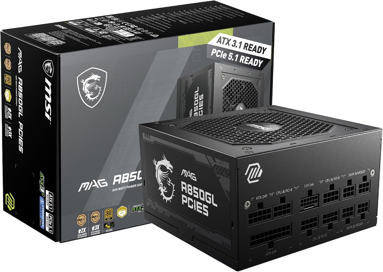 MSI MAG A850GL Gaming Power Supply 850W 80+ Gold ATX 3.1 PCIe 5.1 - OPCbleu