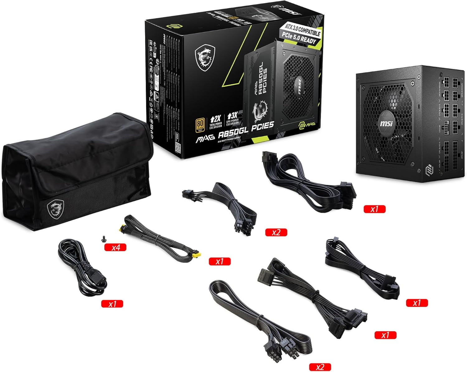 MSI MAG A850GL Gaming Power Supply 850W 80+ Gold ATX 3.1 PCIe 5.1 - OPCbleu
