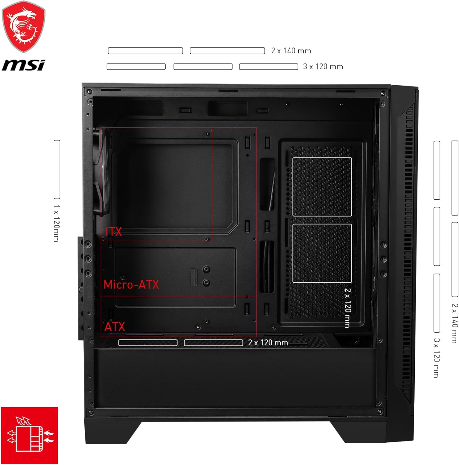 MSI MAG Forge 321R Airflow Mid-Tower PC Case Black - OPCbleu