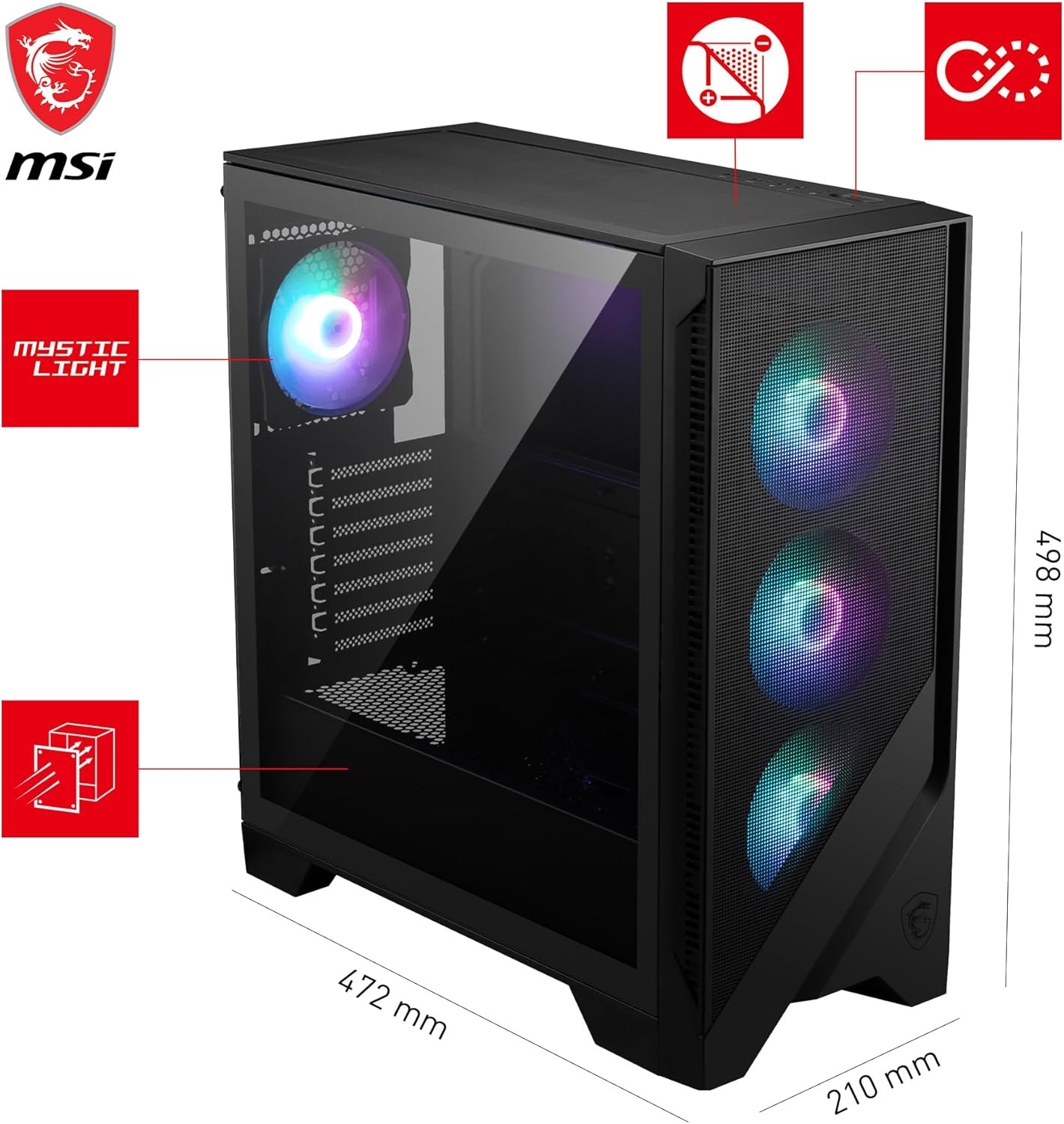 MSI MAG Forge 321R Airflow Mid-Tower PC Case Black - OPCbleu
