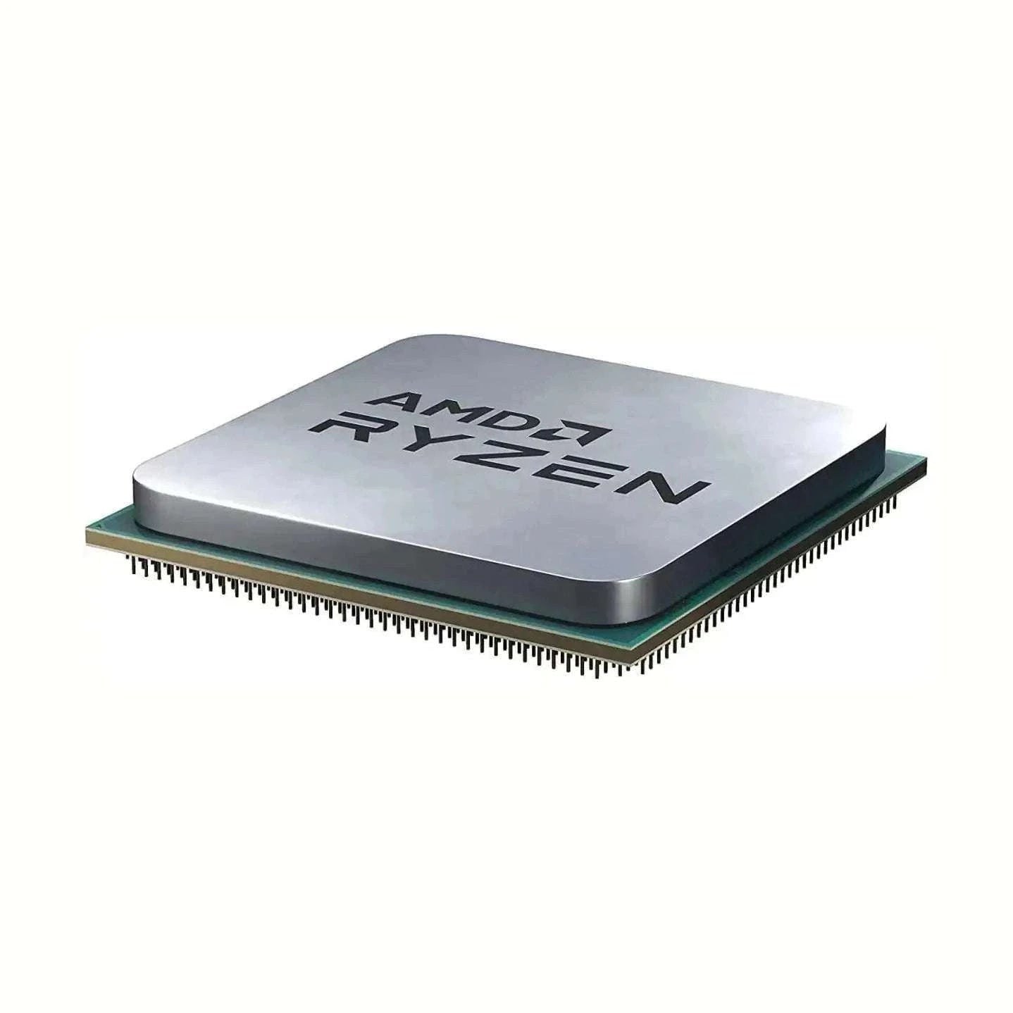 Desktop CPU chip with AMD Ryzen marking and surrounding pins