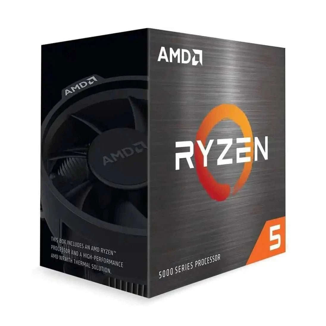 Ryzen 5 desktop processor retail box with fan artwork and 'RYZEN' text