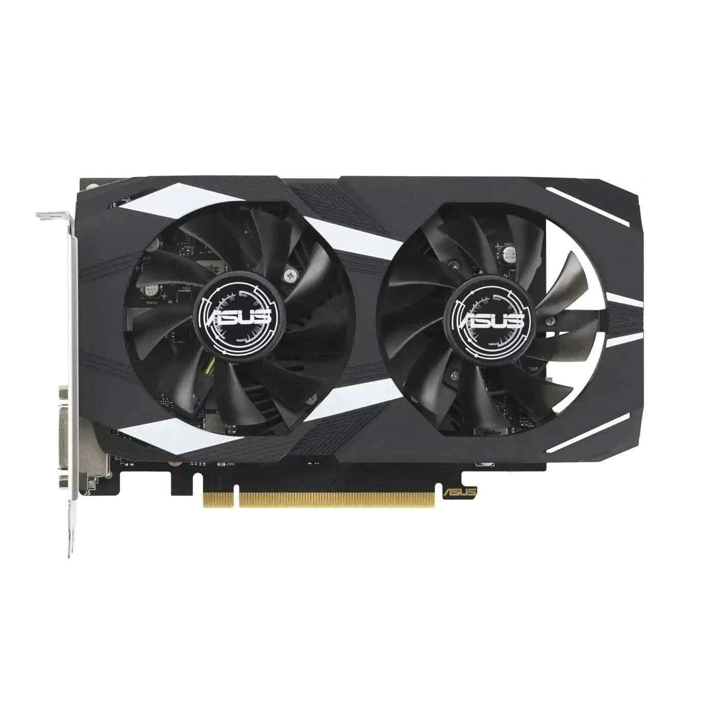 Dual-fan ASUS GeForce RTX 3050 graphics card with black heatsink shroud