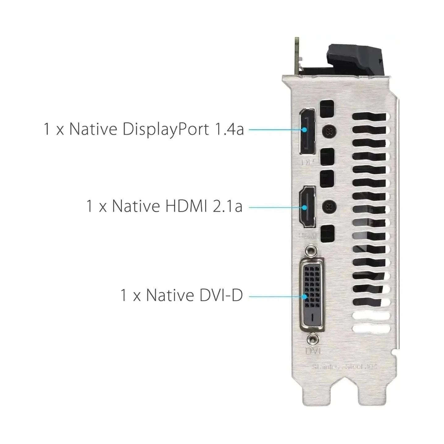 GPU rear ports: 1x DisplayPort 1.4a, 1x HDMI 2.1a, 1x DVI-D