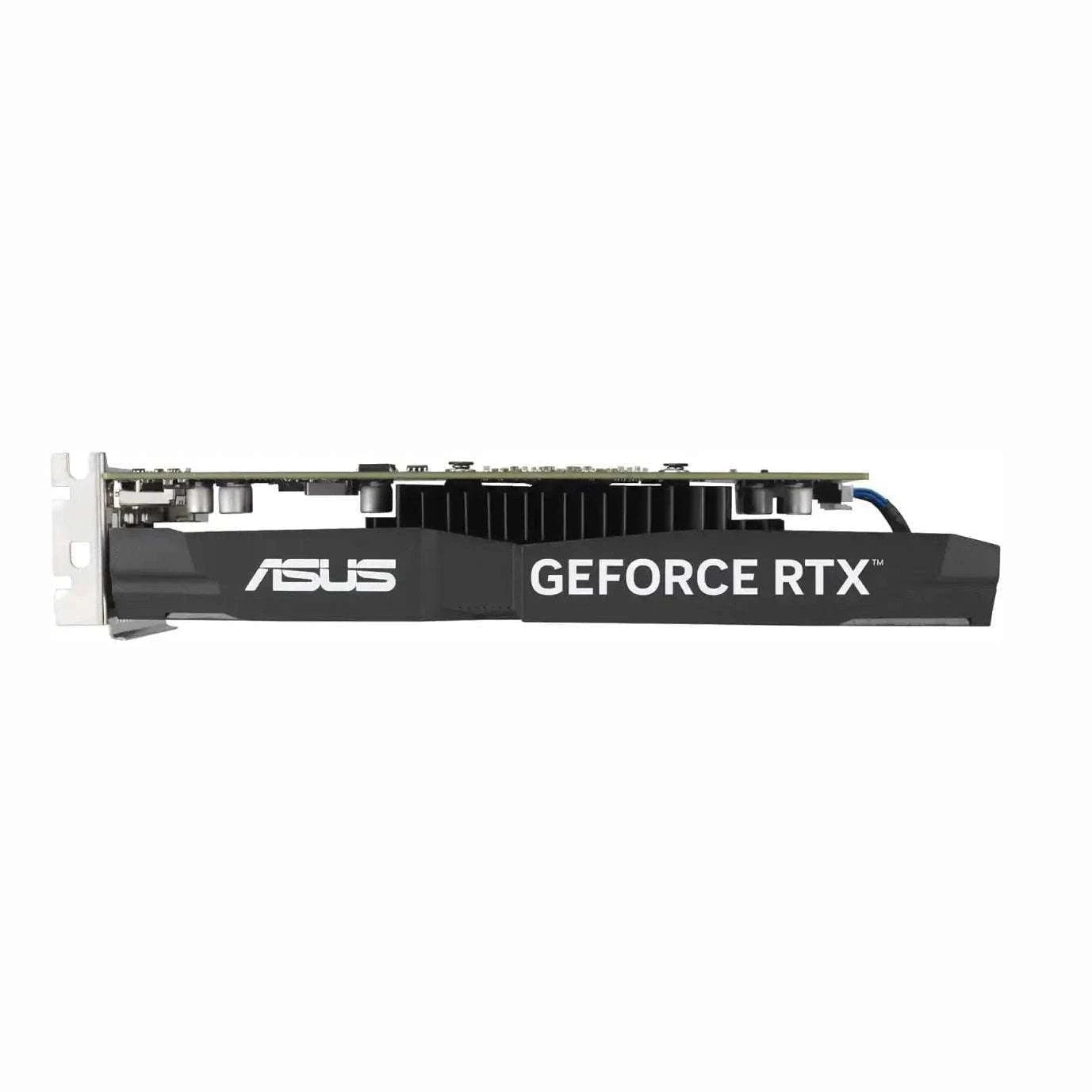Side profile of ASUS GeForce RTX graphics card with vented cooling fins