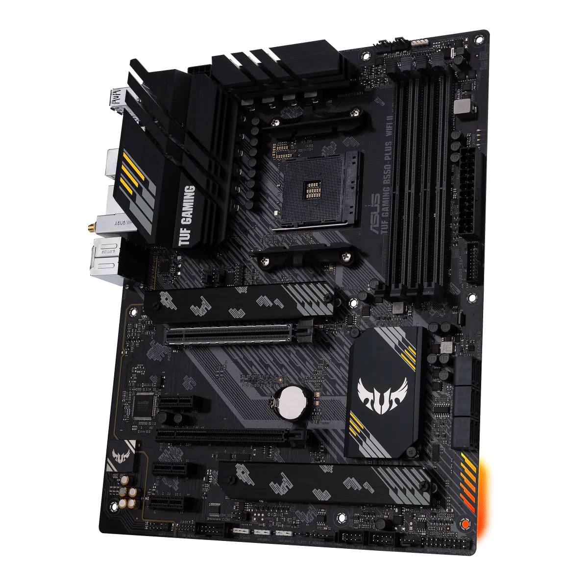 ASUS TUF Gaming B550-PLUS WiFi II - vue arrière officielle en angle
