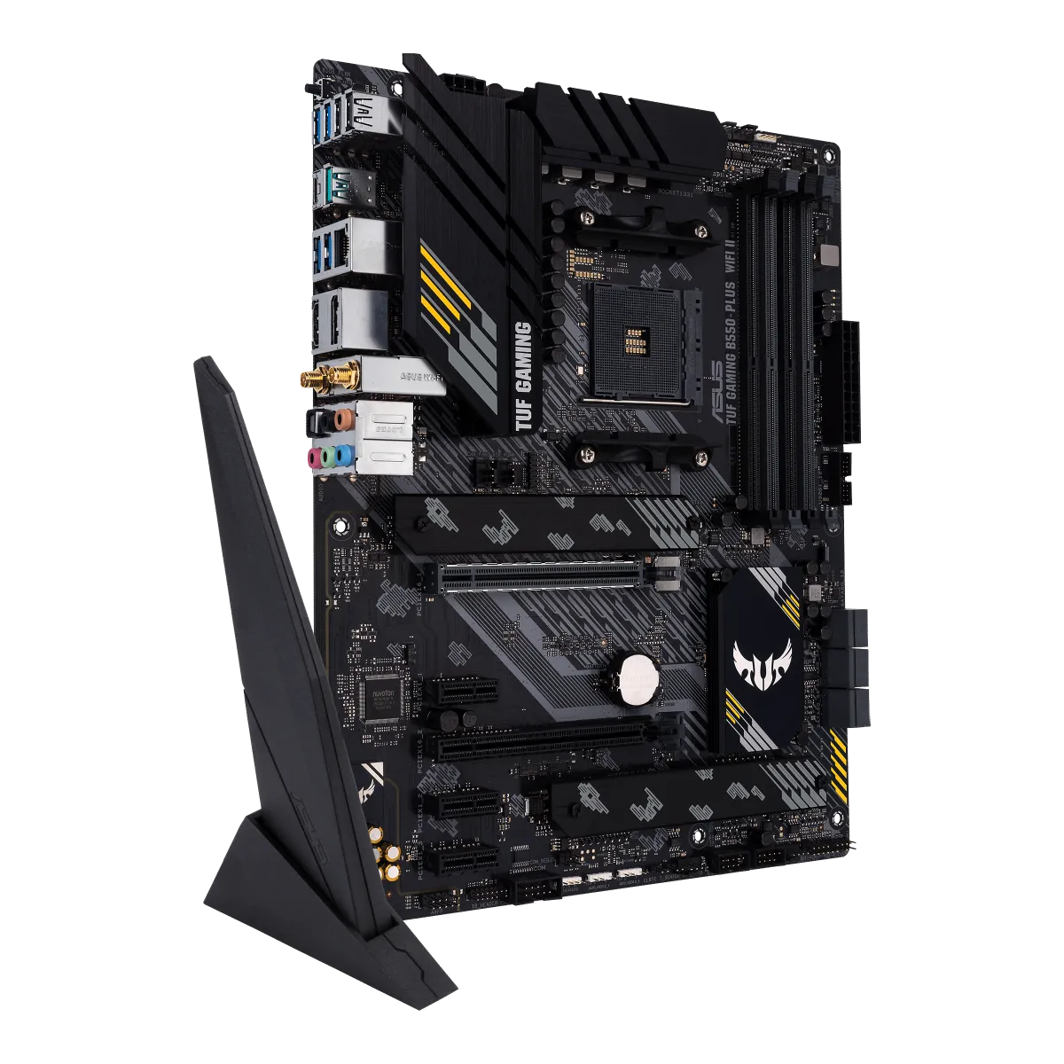ASUS TUF Gaming B550-PLUS WiFi II - vue officielle des entrées-sorties arrière en angle