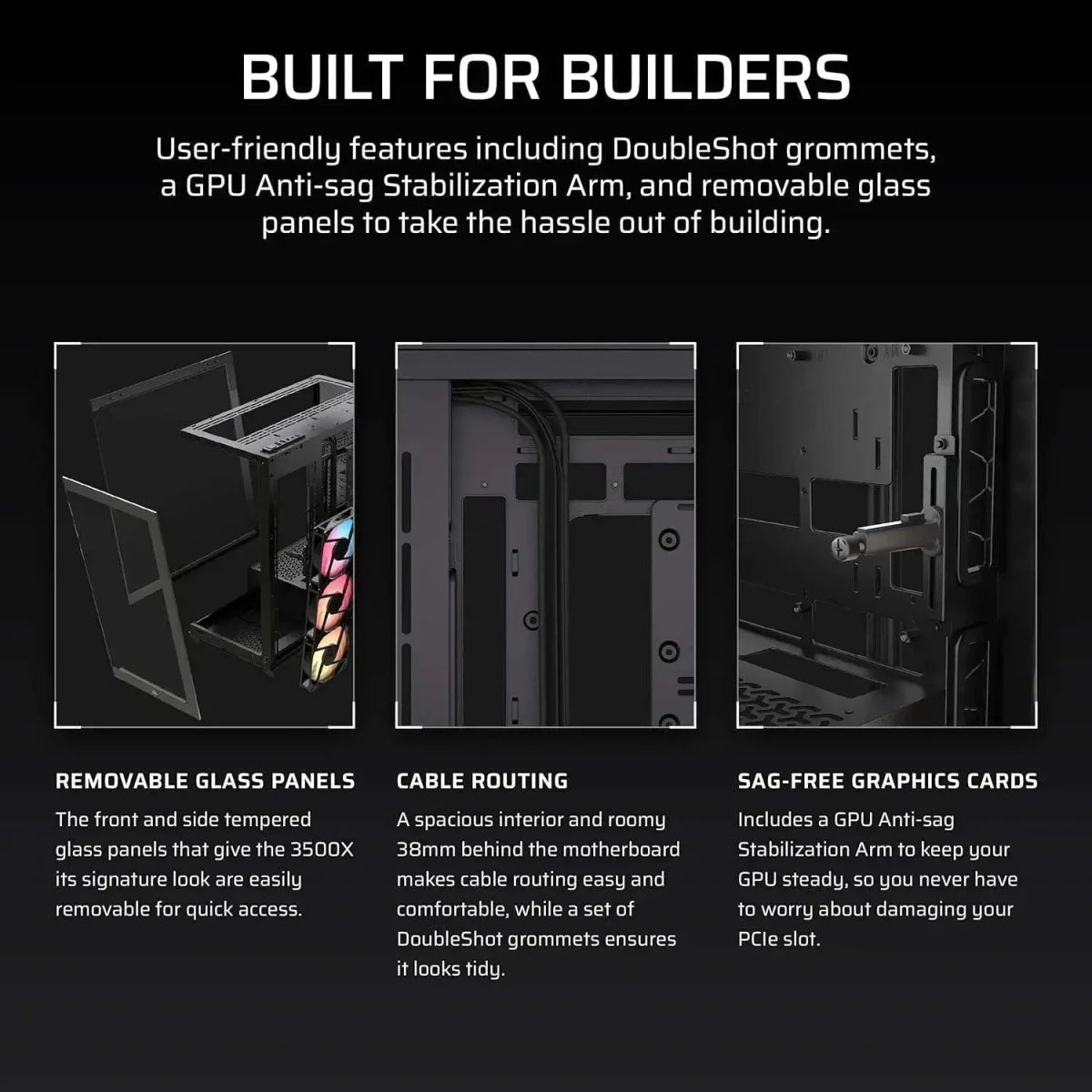 Corsair 3500X RS-R ARGB Mid-Tower PC Case 3x RS120-R ARGB Fans GPU Anti-Sag Arm - Black - OPCbleu