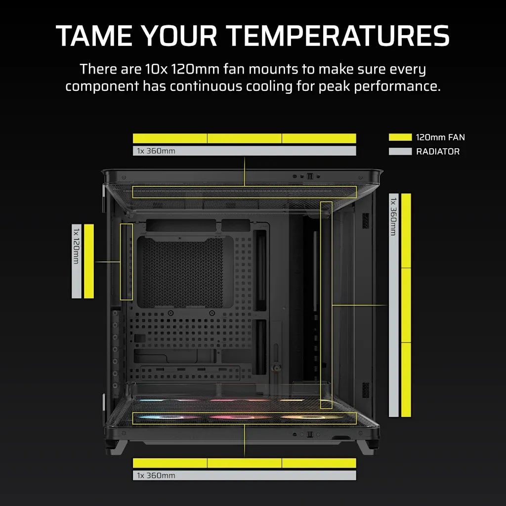 Corsair AIR 5400 RS-R ARGB Triple Chamber Mid-Tower PC Case Black