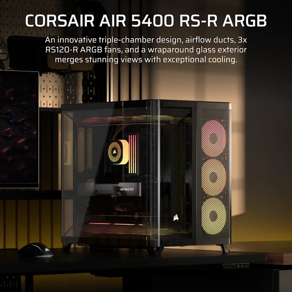 Corsair AIR 5400 RS-R ARGB Triple Chamber Mid-Tower PC Case Black