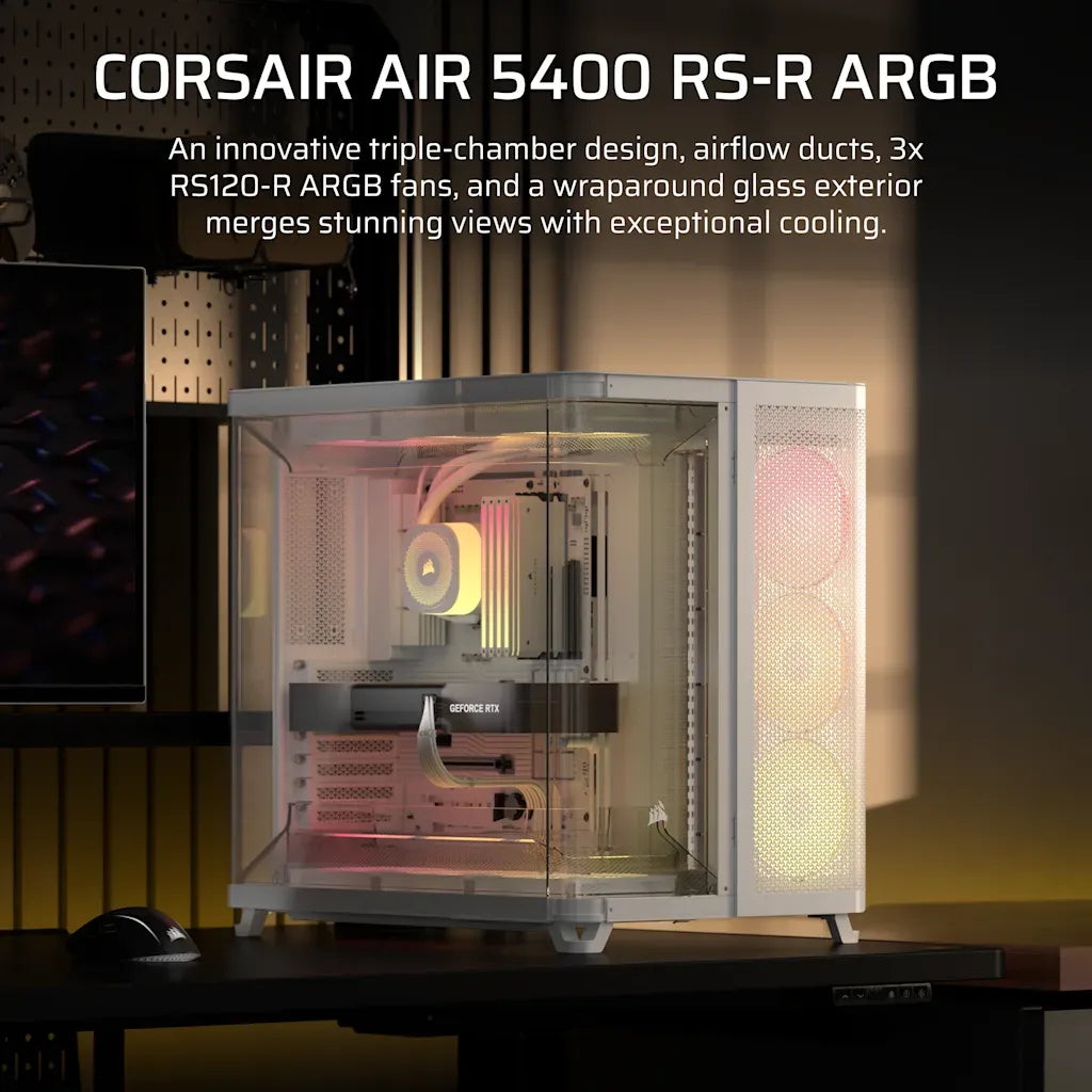 Corsair AIR 5400 RS-R ARGB Triple Chamber Mid-Tower PC Case White