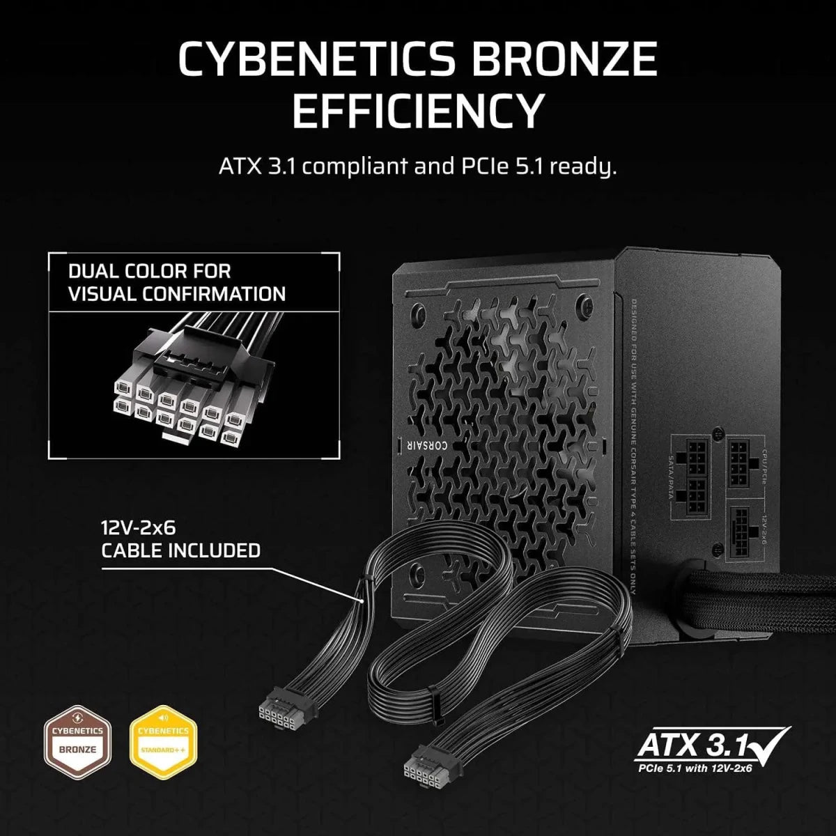 Alimentation semi modulaire CORSAIR CX650M ATX 3.1 PCIe 5.1 faible bruit 650 W – Noir — conception modulaire; PCIe 5.1