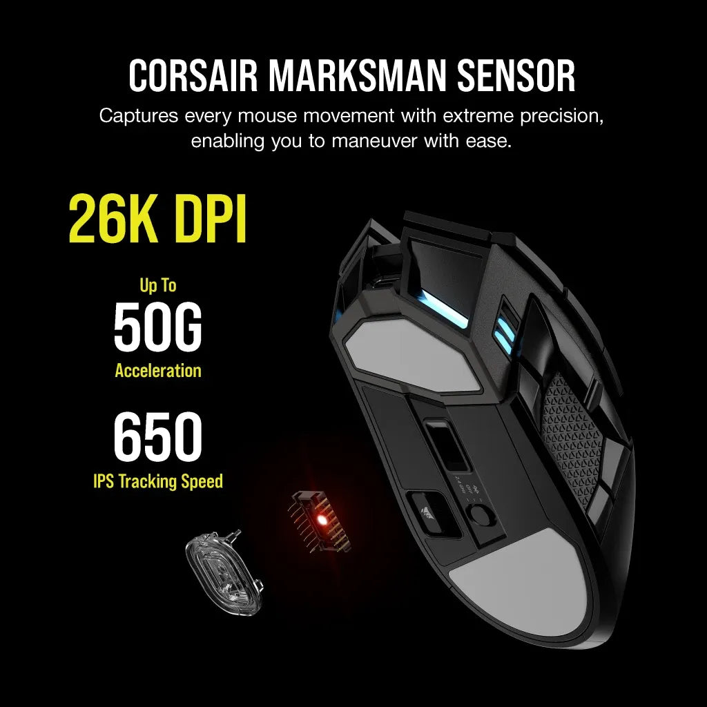 Corsair DARKSTAR Wireless RGB MMO Gaming Mouse 26K DPI Black