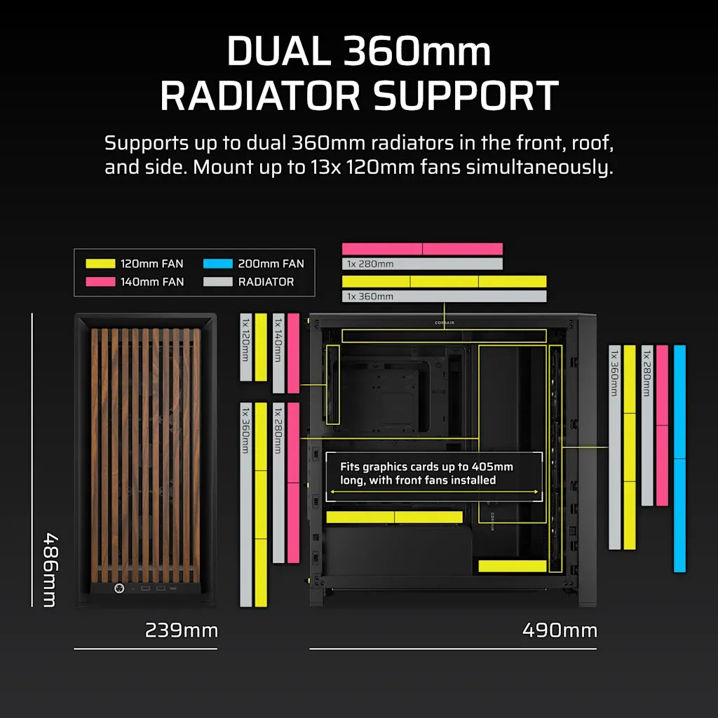 Corsair FRAME 4000D WOOD RS Modular Mid-Tower PC Case Black/Walnut