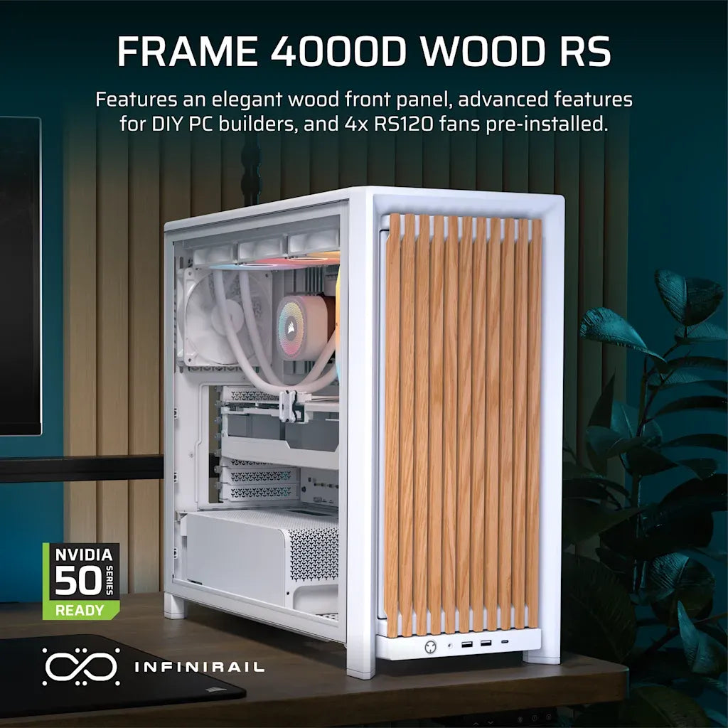 Corsair FRAME 4000D WOOD RS Modular Mid-Tower PC Case White/Oak