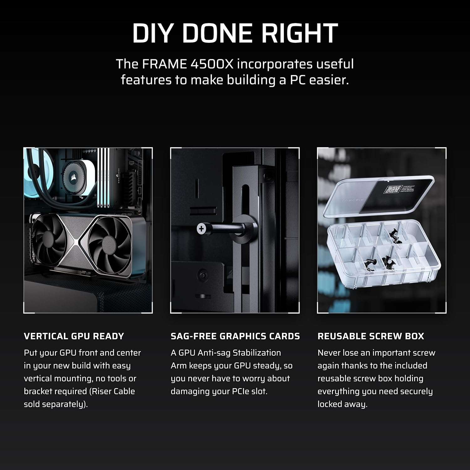 Black Corsair FRAME 4500X LX-R mid-tower PC case with interior expansion slots