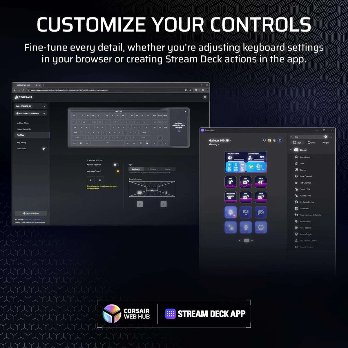Corsair Galleon 100 SD Mechanical Gaming Keyboard with Stream Deck - Black view 3