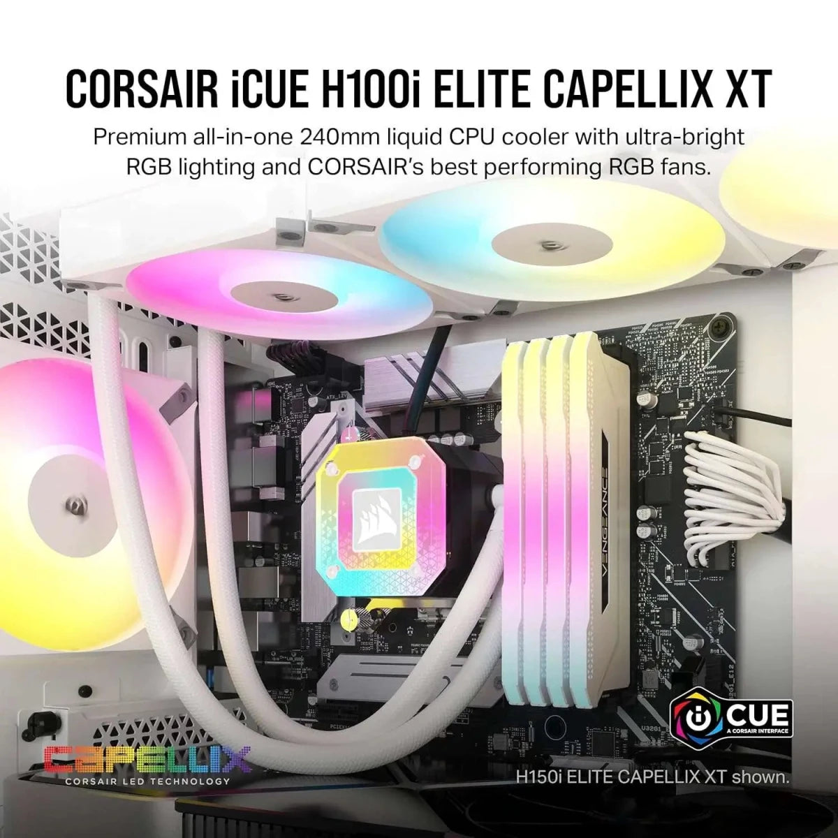 Refroidisseur liquide CPU Corsair iCUE H100i Elite CAPELLIX XT radiateur 240 mm – Blanc — radiateur