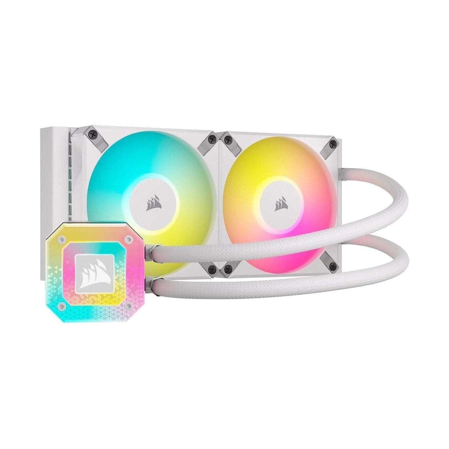 White 240mm liquid CPU cooler with dual RGB fans and white tubing