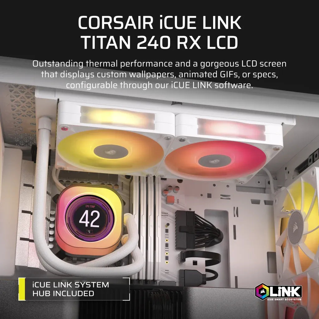 Corsair iCUE LINK TITAN 240 RX LCD Liquid CPU Cooler White