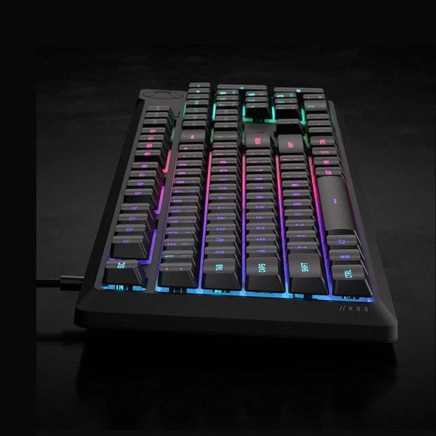 Corsair K55 CORE RGB membrane gaming keyboard, black with bright rainbow backlight