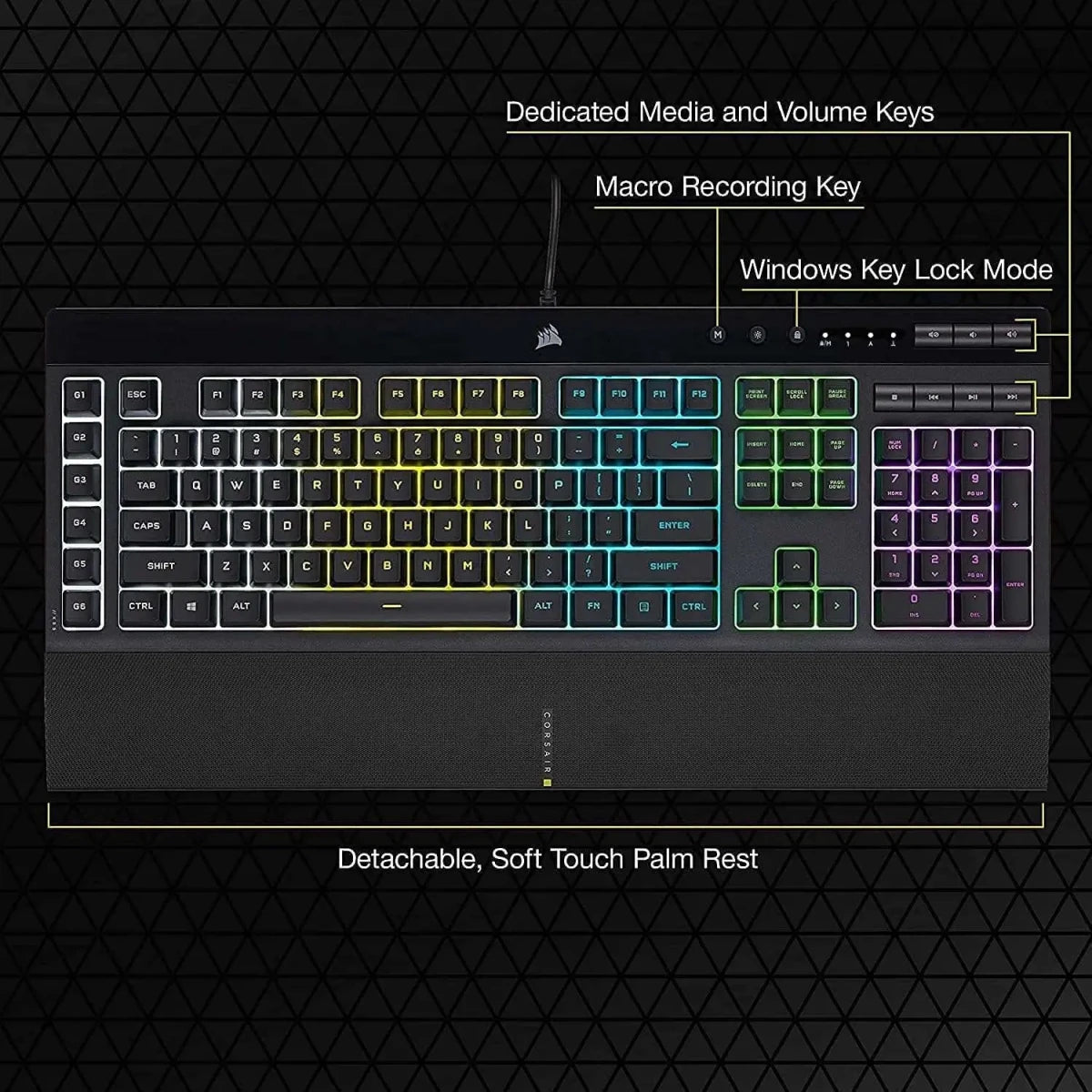 Corsair K55 RGB PRO Membrane Gaming Keyboard IP42 Spill-Resistant - Black
