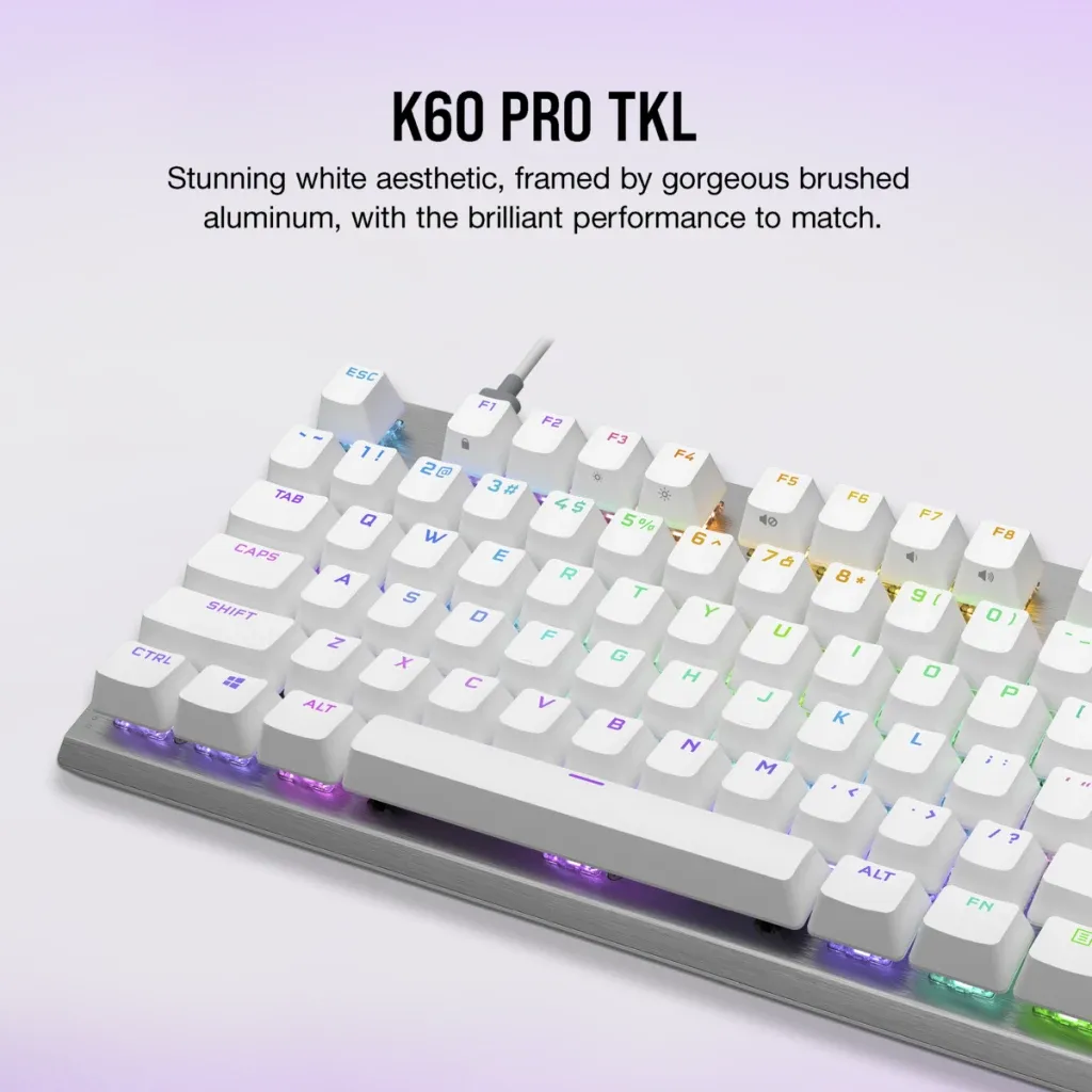 Corsair K60 PRO TKL RGB Tenkeyless Optical-Mechanical Gaming Keyboard OPX Switch White
