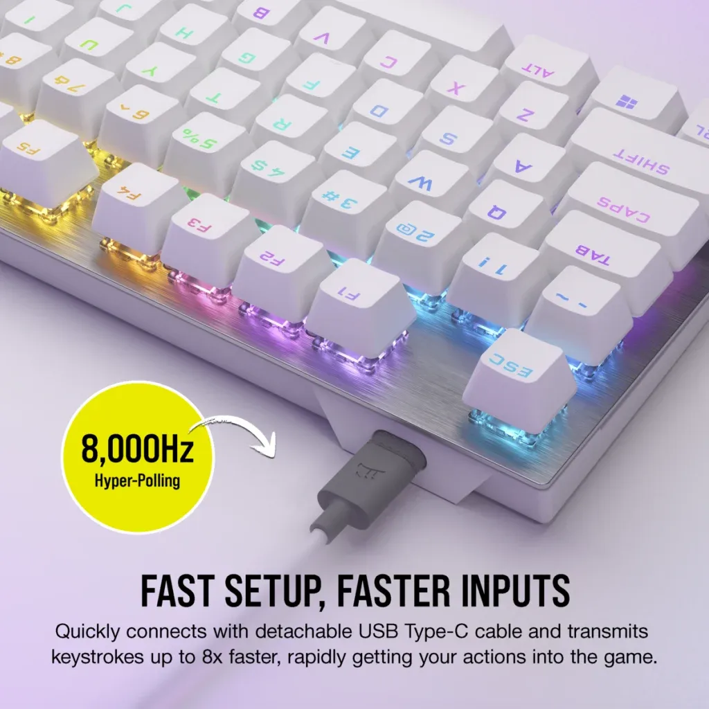 Corsair K60 PRO TKL RGB Tenkeyless Optical-Mechanical Gaming Keyboard OPX Switch White