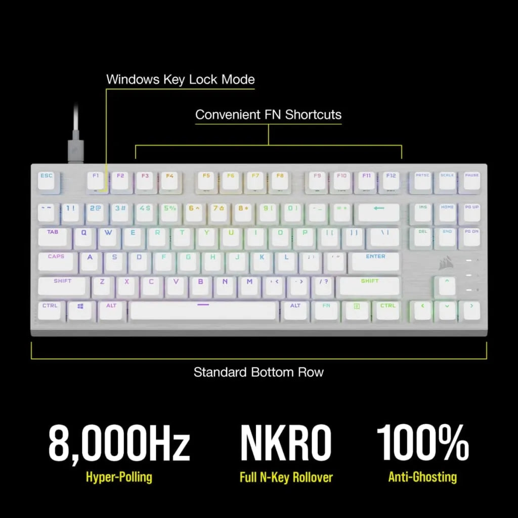 Corsair K60 PRO TKL RGB Tenkeyless Optical-Mechanical Gaming Keyboard OPX Switch White