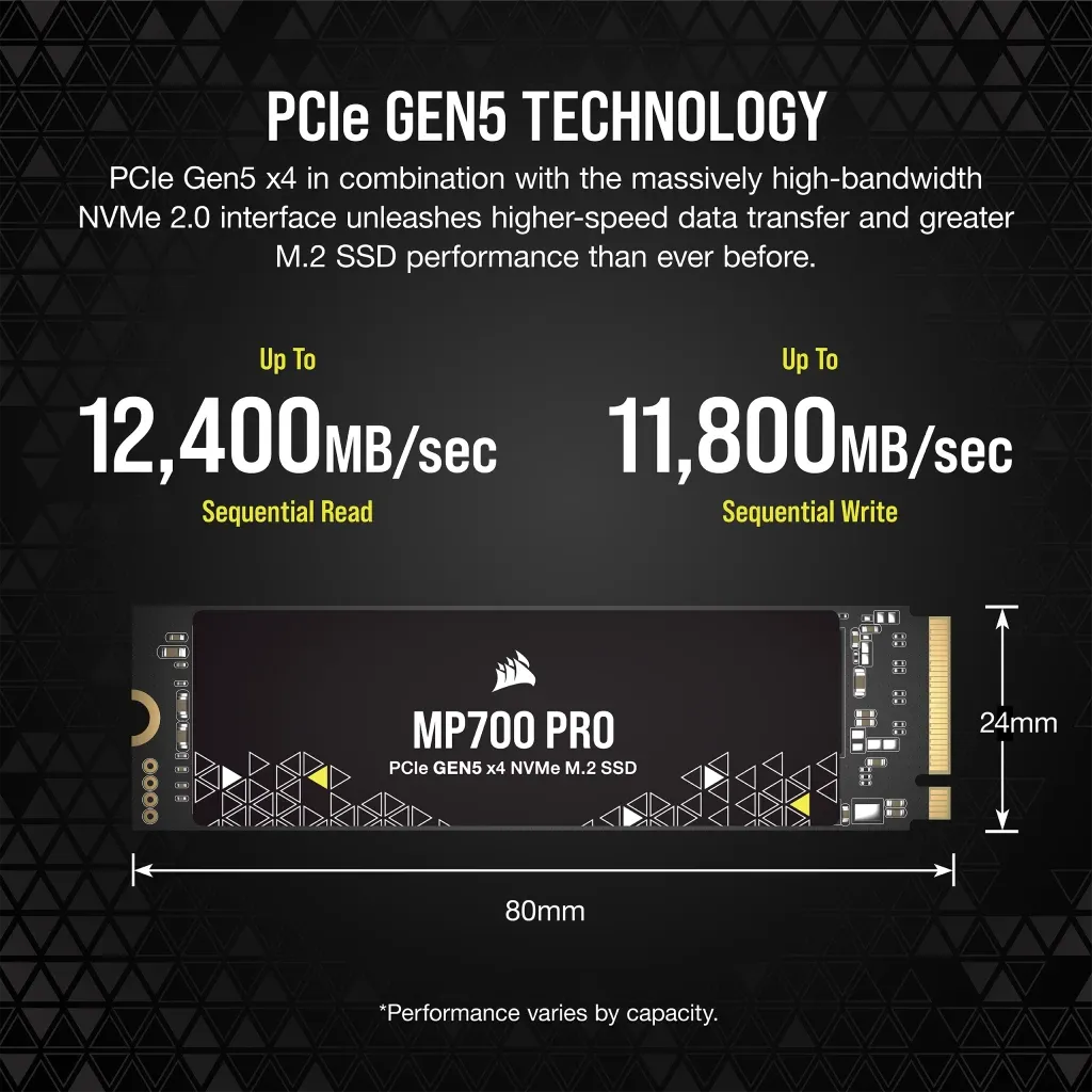 Corsair MP700 PRO 1TB PCIe Gen5 x4 NVMe 2.0 M.2 SSD